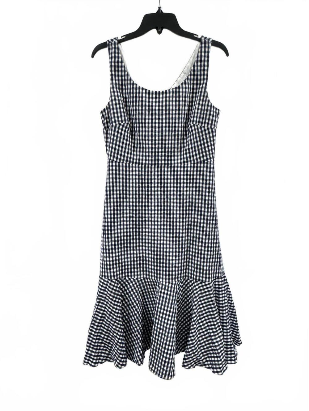 J. Crew Navy Gingham Plaid Fit & Flare Ruffle Midi Dress Size 8 NWOT Cottagecore - Picture 3 of 9